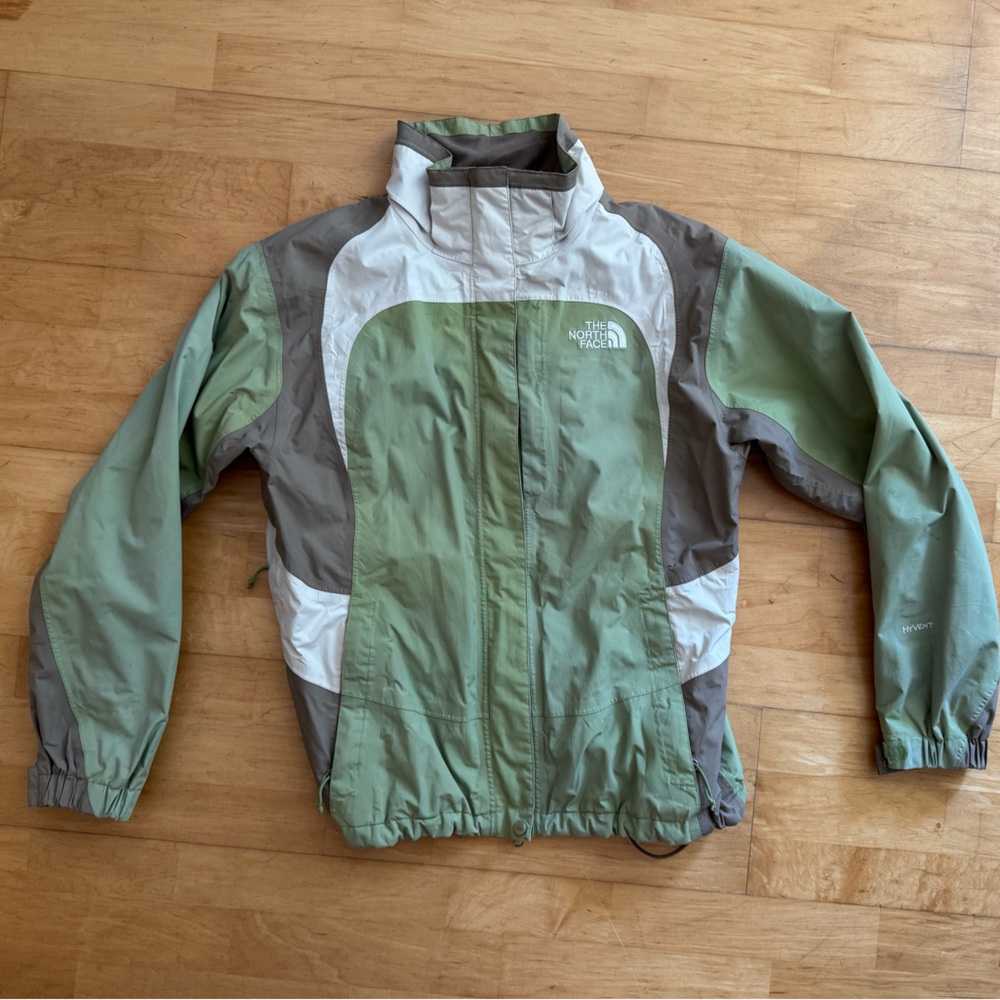 The North Face Olive and White Windbreaker